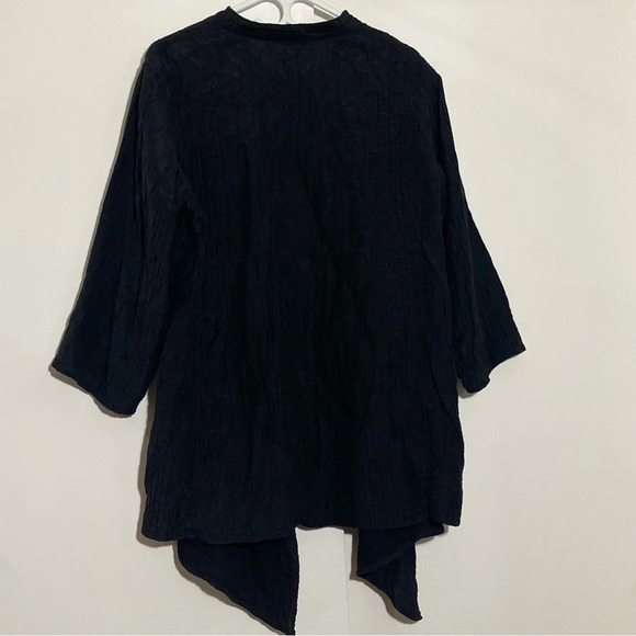 Citron Santa Monica Silk-Cotton  open front black crinkled goth grungy top 1X - Picture 9 of 9
